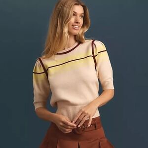 English Factory Puff Sleeve Striped Sweater